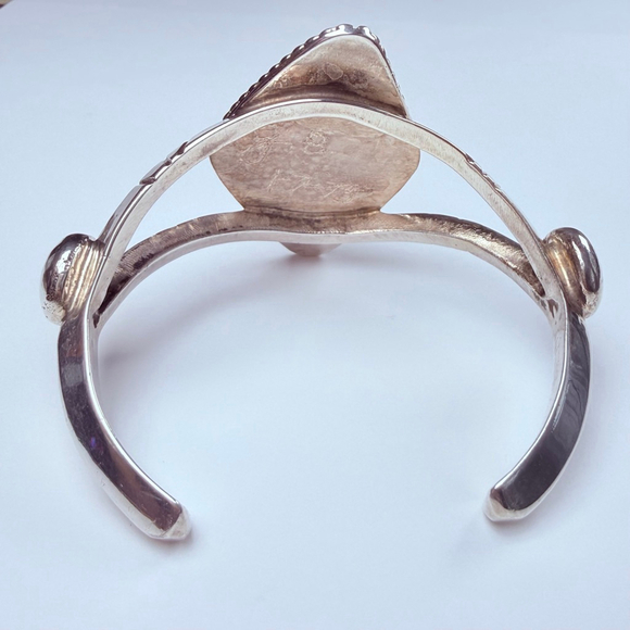 Old Pawn Fred Harvey Southwest 35 CT Turquoise Sterling Silver Cuff Bracelet - Picture 5 of 12